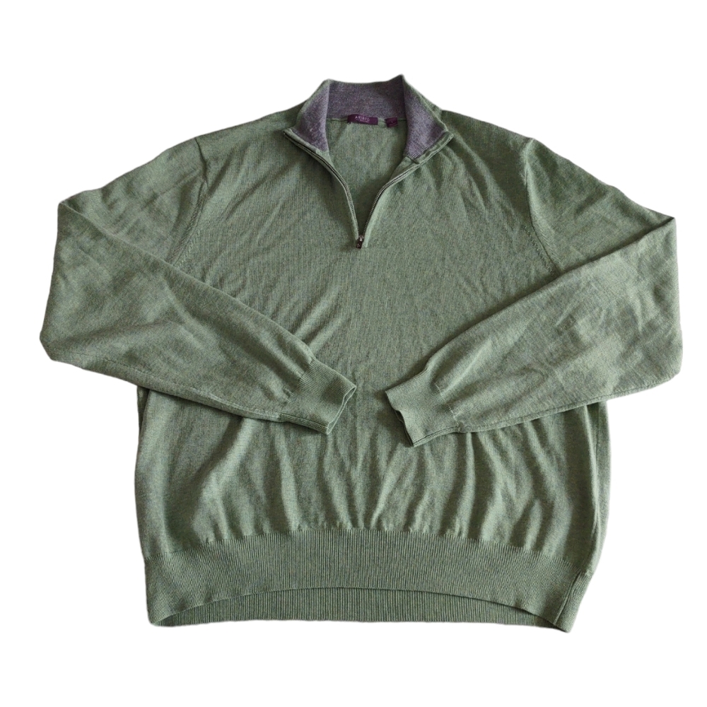 Aristo Eighteen Large 100% Merino Wool Green Quarter Zip Pullover